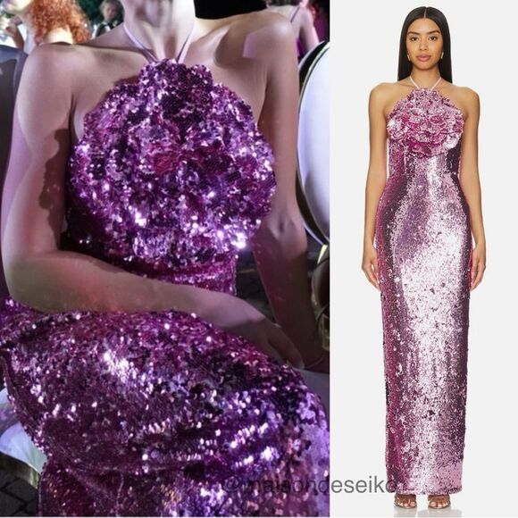 Lovers + Friends Dresses & Skirts - Lovers and Friends Maxi Dress Pink Sequin Lilium Gown Rosette Floral size XS